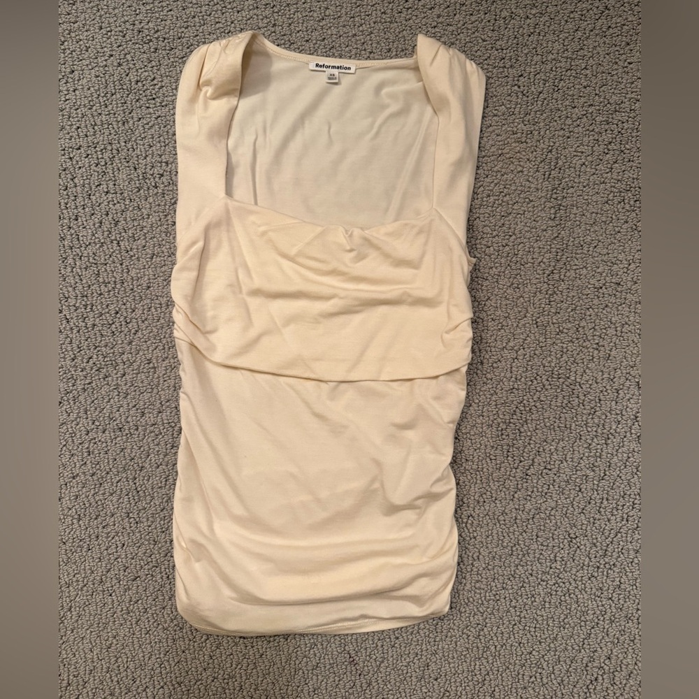 Reformation Cream Ruched Knit Tank
